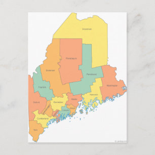 Maine County Map Postcard