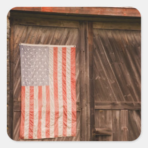 Maine, Faded American flag on door of old barn Square Sticker