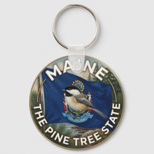 🌲 Maine Flag and Black-capped Chickadee Heritage Key Ring