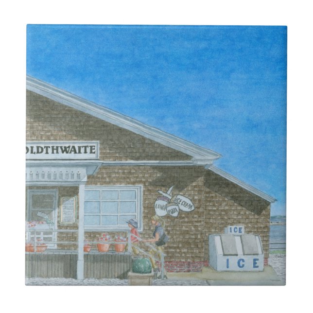 Maine General Store Watercolor Ceramic Tile (Front)