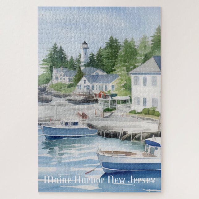 Maine Harbour New Jersey Watercolor Art  Jigsaw Puzzle (Vertical)
