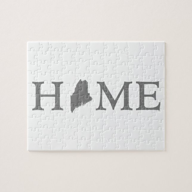 Maine Home State Shaped Letter Gray Word Art Jigsaw Puzzle (Horizontal)