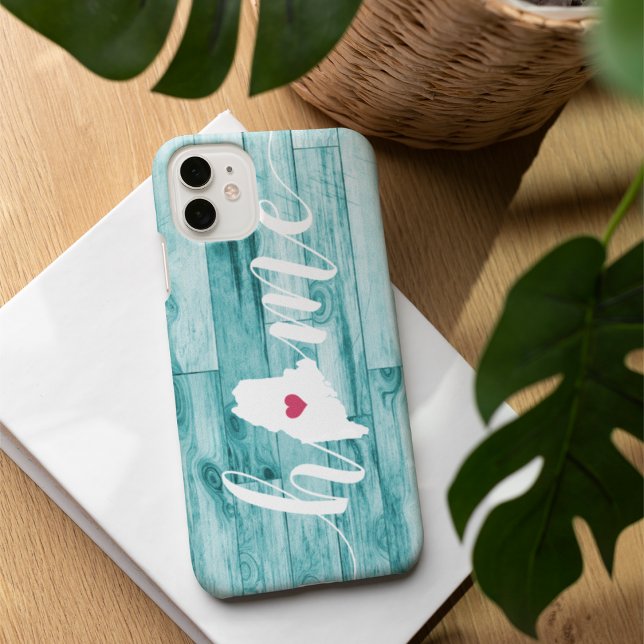 Maine Home State Turquoise Wood Look Case-Mate iPhone Case (Creator Uploaded)