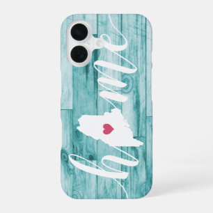 Maine Home State Turquoise Wood Look iPhone 16 Case