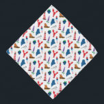 Maine Icons Bandana<br><div class="desc">This design features all your favourite Maine icons; chickadees,  boots,  blueberries,  buoys,  lobsters,  lupines,  and lighthouses.</div>