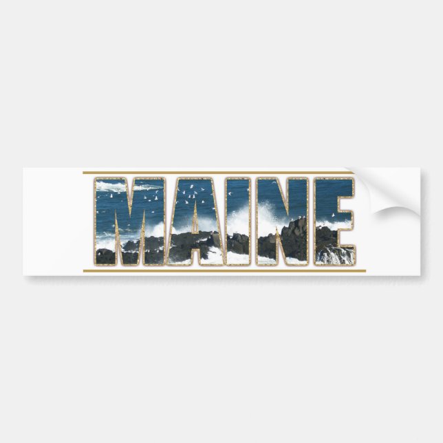 Maine Image Text - Waves Crashing Bumper Sticker (Front)