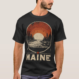 Maine Landscape Japanese Red Sun Travel Art T-Shirt