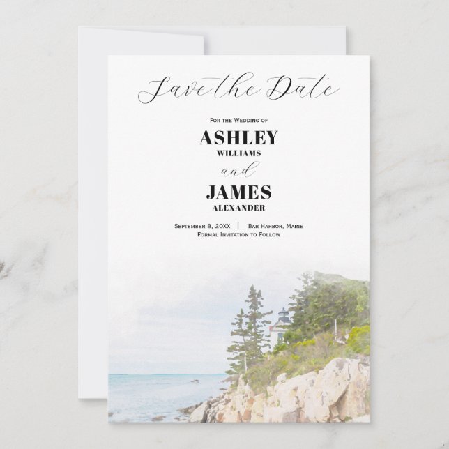 Maine Lighthouse Acadia Park Save the Date Wedding Invitation (Front)