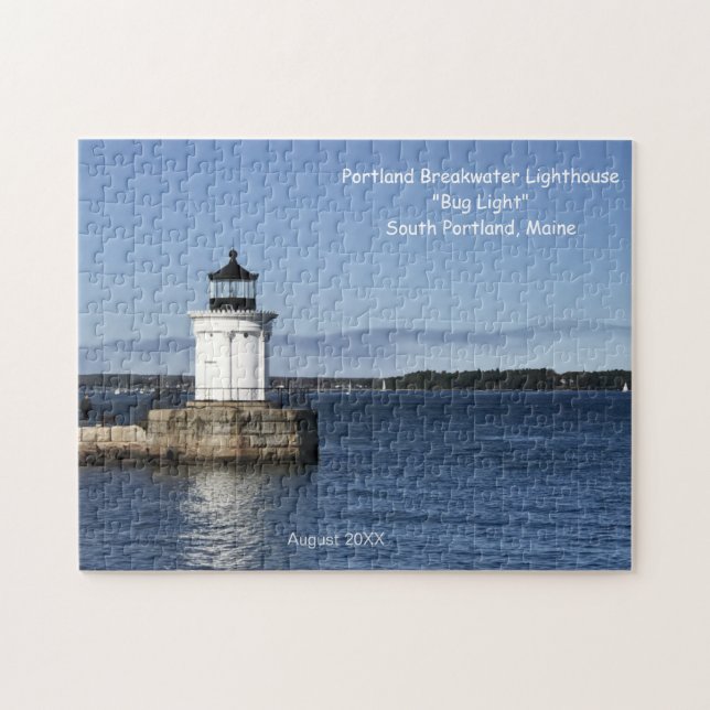 Maine Lighthouse Bug Light S Portland Date Visited Jigsaw Puzzle (Horizontal)