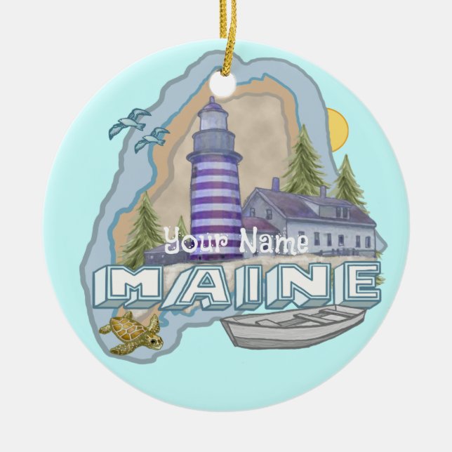 Maine Lighthouse  Ceramic Ornament (Front)