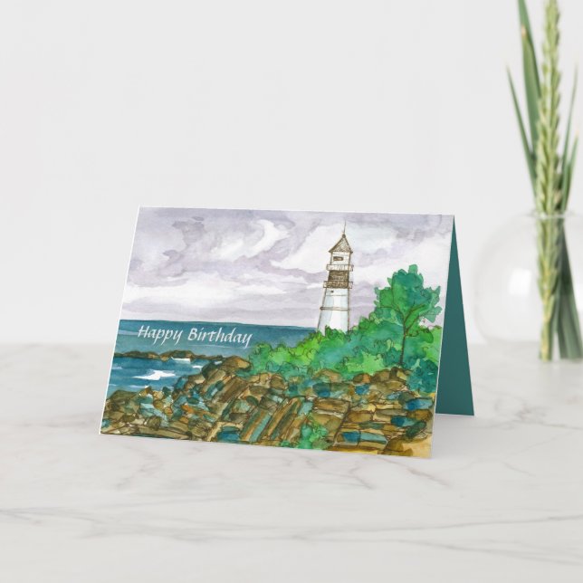 Maine Lighthouse Happy Birthday Card (Front)