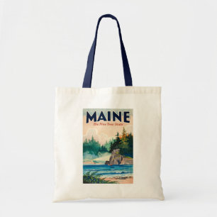 Maine Lighthouse Painterly Illustration Travel Art Tote Bag