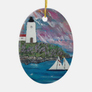 Maine Lighthouse Painting Ceramic Tree Decoration