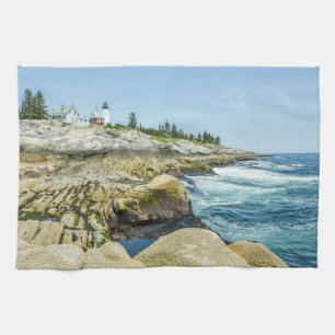 Maine Lighthouse Pemaquid Point Blue Tea Towel