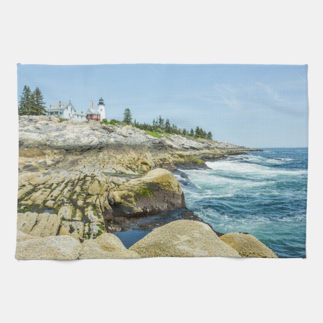 Maine Lighthouse Pemaquid Point Blue Tea Towel (Horizontal)