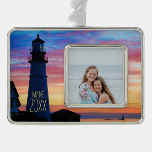 Maine Lighthouse Photo Silver Plated Framed Ornament