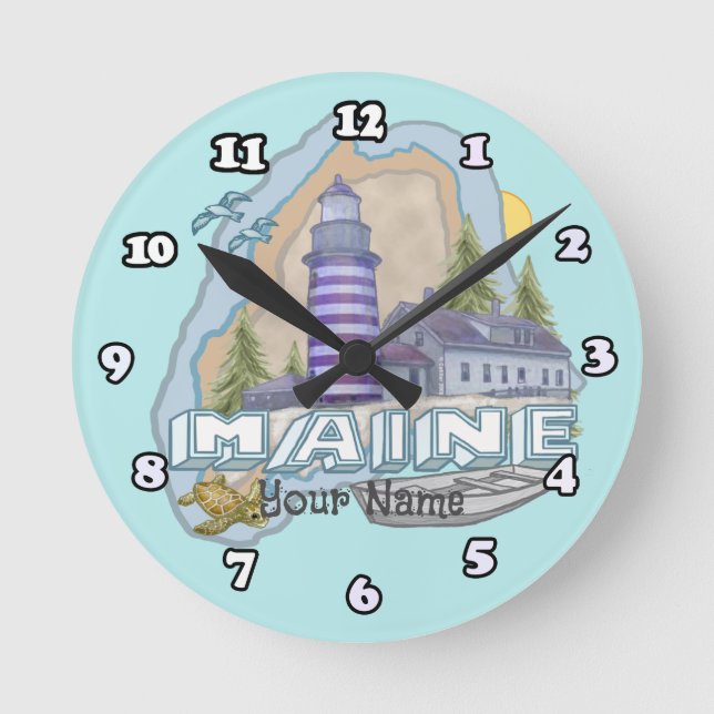 Maine Lighthouse  Round Clock (Front)