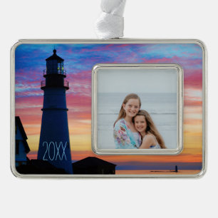 Maine Lighthouse Silver Plated Framed Ornament