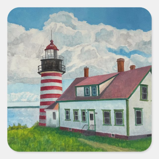 Maine Lighthouse Square Sticker (Front)