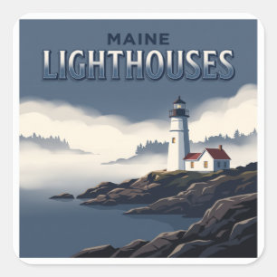 Maine Lighthouses Bar Harbour Square Sticker
