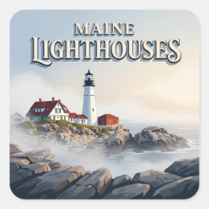 Maine Lighthouses Portland Square Sticker