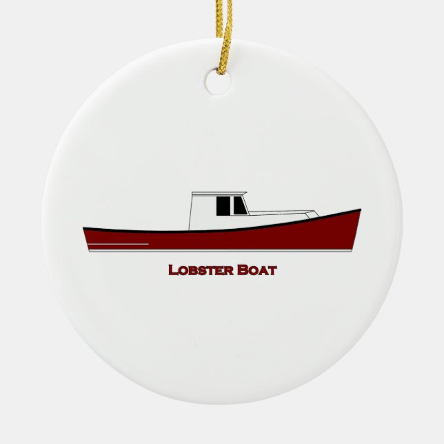 Maine Lobster Boat Ceramic Ornament (Front)