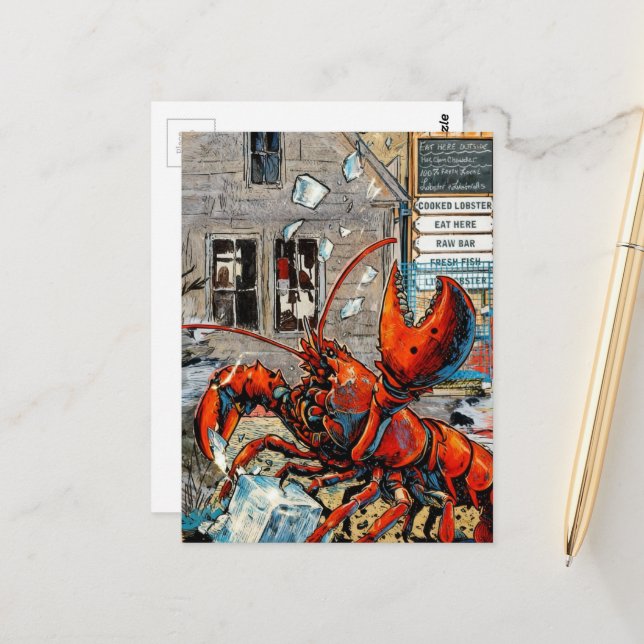 Maine Lobster Breaking Ice Postcard (Front/Back In Situ)