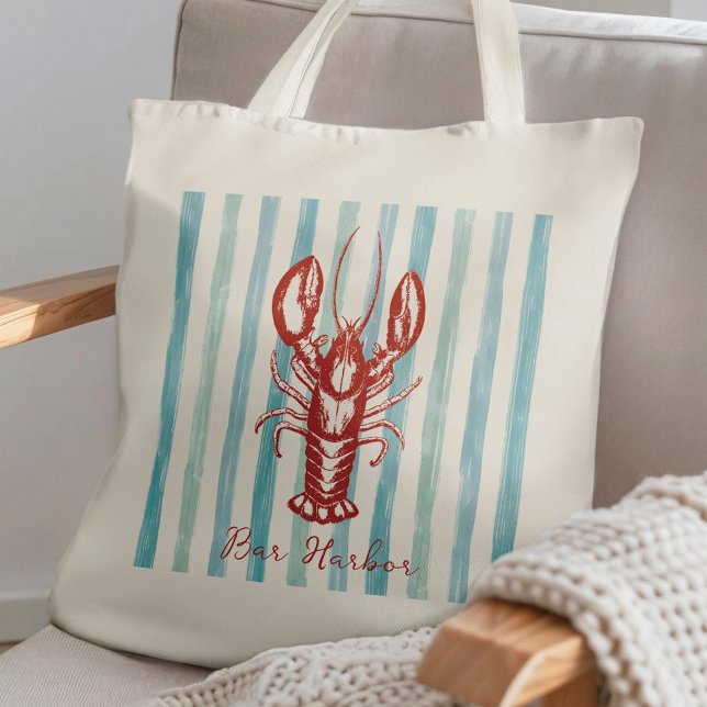 Maine Lobster Coastal Blue Stripes Tote Bag (Creator Uploaded)