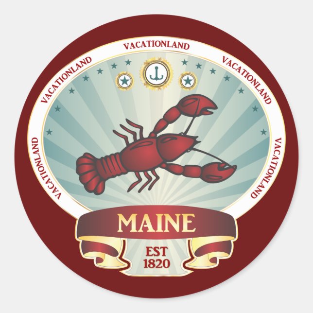 Maine Lobster Crest Classic Round Sticker (Front)