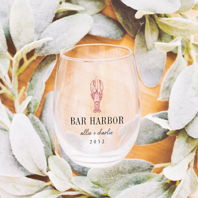 Maine Lobster Destination Wedding Favour Stemless Wine Glass (Creator Uploaded)