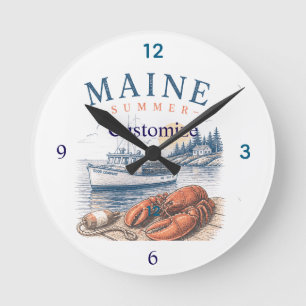 Maine Lobster Summer Fun Thunder_Cove Round Clock