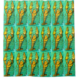 maine lobsters on green shower curtain