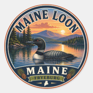 Maine Loon Fryeburg Maine Round Sticker
