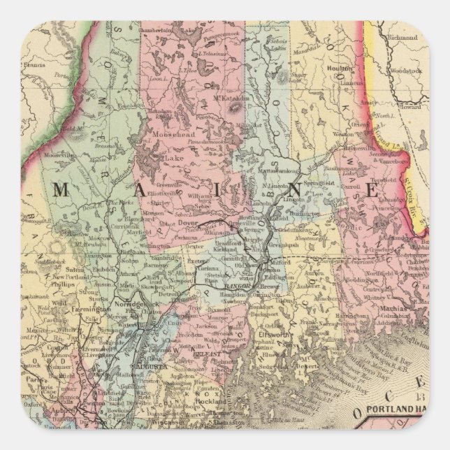 Maine Map by Mitchell Square Sticker (Front)