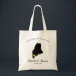 Maine Map Wedding Welcome Bag Tote, Black & Gold<br><div class="desc">Wedding weekend welcome gift bag for out of town guests to your wedding,  featuring image of Maine,  with gold heart.  Fill tote with your favourite goodies.</div>