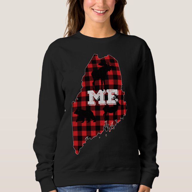 Maine ME State Red Plaid Fill Moose Hunting Christ Sweatshirt (Front)