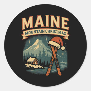 Maine Mountain Shirt Cabin Ski Christmas Santa Hat Classic Round Sticker