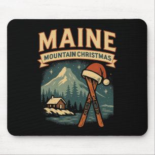 Maine Mountain Shirt Cabin Ski Christmas Santa Hat Mouse Pad