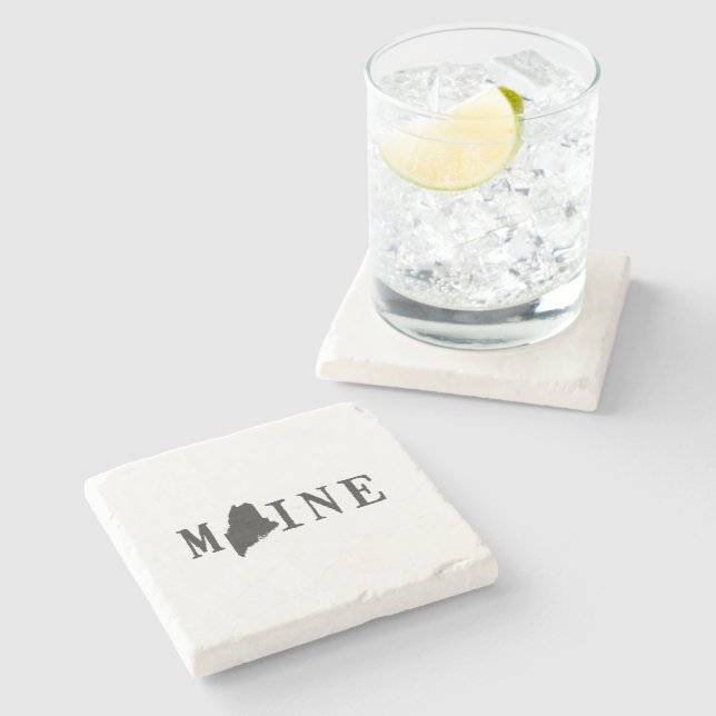 Maine Name State Shaped Letter Mainer Word Art Stone Coaster (Side)