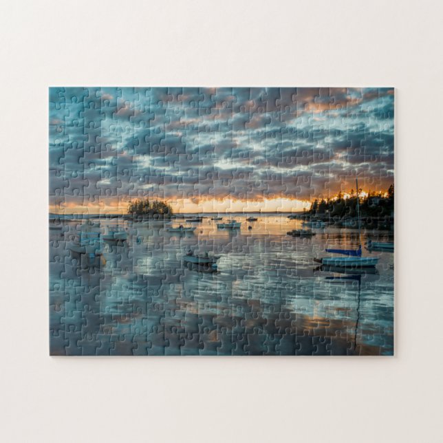 Maine, Newagen, sunset harbour 1 Jigsaw Puzzle (Horizontal)