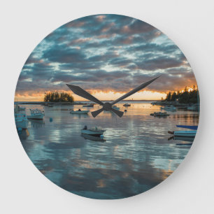 Maine, Newagen, sunset harbour 1 Large Clock