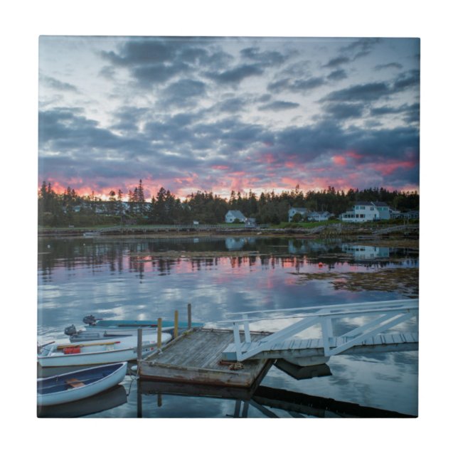 Maine, Newagen, sunset harbour 2 2 Ceramic Tile (Front)