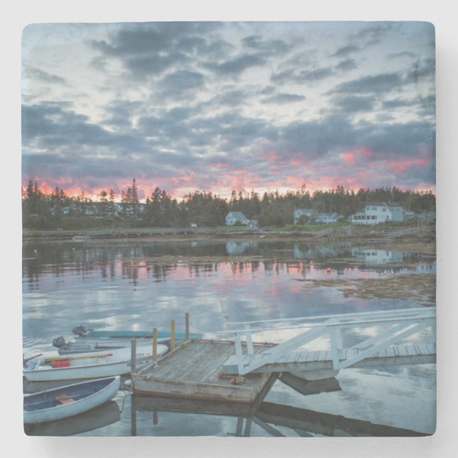 Maine, Newagen, sunset harbour 2 2 Stone Coaster (Front)