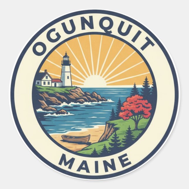 Maine Ogunquit Travel Classic Round Sticker (Front)