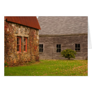 Maine,  Old stone building and wooden barn in