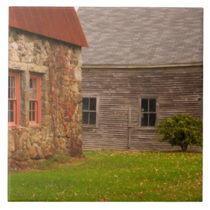 Maine, Old stone building and wooden barn in Ceramic Tile