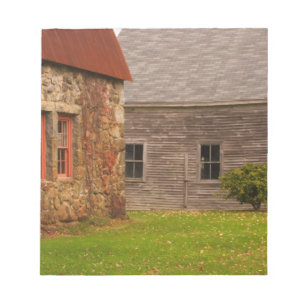 Maine, Old stone building and wooden barn in Notepad