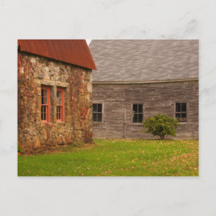 Maine,  Old stone building and wooden barn in Postcard