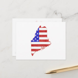 Maine Patriotic State Shaped American Flag Postcard