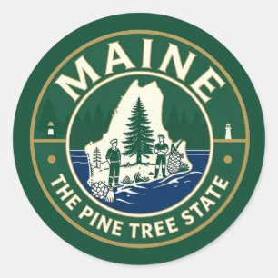 MAINE Pine Tree State Coastal Heritage Classic Round Sticker